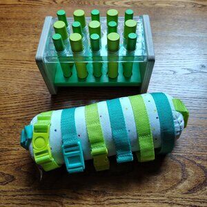 Lovevery Wooden Peg Stand and Buckle Barrel from the Companion playkit (22-24m)